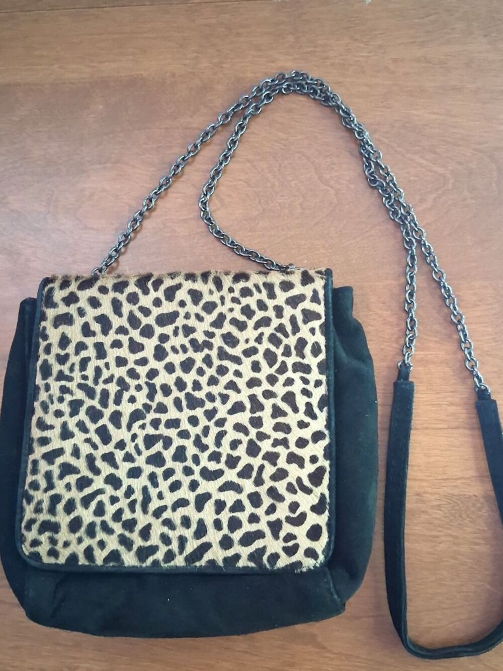 VTG J. RENEE Black Suede & Cheetah Print Shoulder Bag
